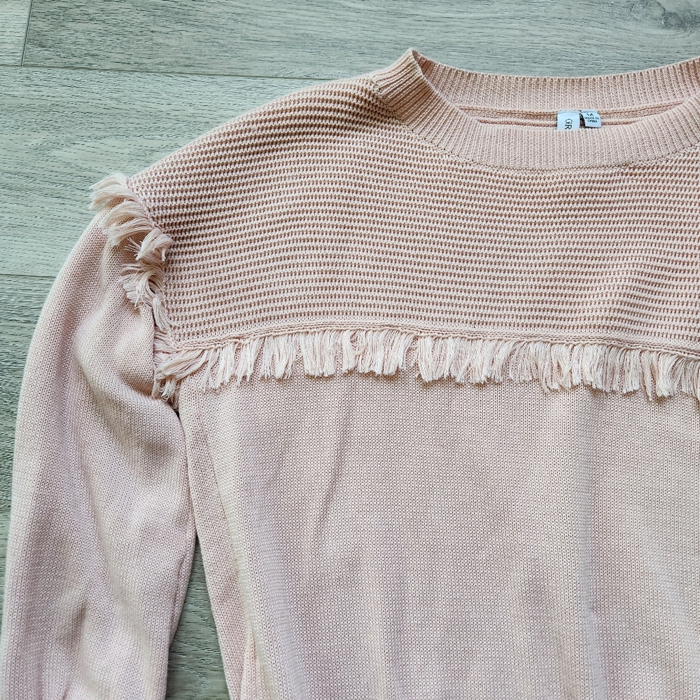 Grace + Karma Pink Fringe Sweater Womens Medium Long Sleeve Knit Nwt - Picture 2 of 9